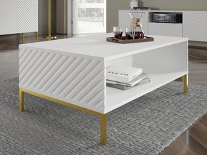 Miniaturka 3 - Nowoczesna biała ława z pikowanymi frontami, złote nóżki, styl glamour