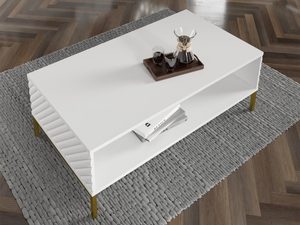 Miniaturka 4 - Nowoczesny biały stolik kawowy z frezowanymi frontami, styl skandynawski