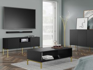 Miniaturka 12 - Przestronny biały stolik kawowy z frezowanymi frontami, styl nowoczesny