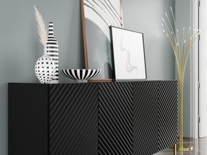 Miniaturka 15 - Nowoczesna czarna komoda z frezowanymi frontami, złote nóżki, styl industrialny