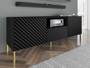 Miniaturka 15 - Nowoczesna czarna szafka RTV z frezowanymi frontami, styl industrialny