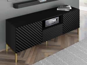 Miniaturka 14 - Nowoczesna czarna szafka RTV z frezowanymi frontami, styl industrialny