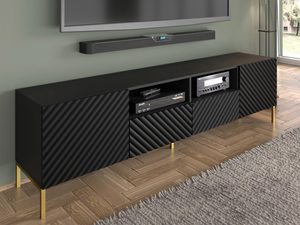 Miniaturka 14 - Czarna szafka RTV z frezowanymi frontami, złote nóżki, styl industrialny