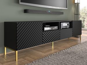 Miniaturka 15 - Nowoczesna czarna szafka RTV z frezowanymi frontami, styl industrialny
