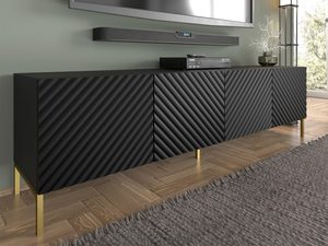 Miniaturka 18 - Czarna szafka RTV z frezowanymi frontami, złote nóżki, styl industrialny