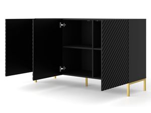 Miniaturka 11 - Nowoczesna czarna komoda z frezowanymi frontami, złote nóżki, styl industrialny
