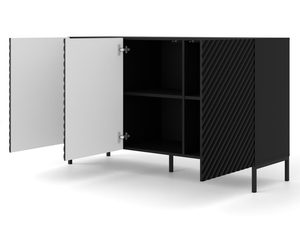 Miniaturka 13 - Czarna szafka RTV z frezowanymi frontami, styl industrialny, złote nóżki