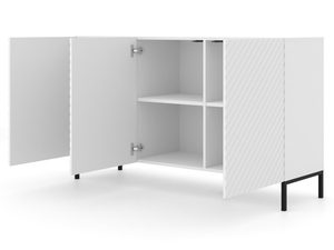 Miniaturka 4 - Biała szafka RTV z frezowanymi frontami, otwierane drzwi, styl skandynawski