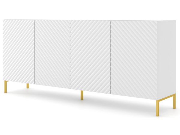 Nowoczesna biała komoda z frezowanymi frontami, styl minimalistyczny