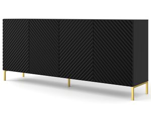Miniaturka 10 - Nowoczesna czarna komoda z frezowanymi frontami, złote nóżki, styl industrialny