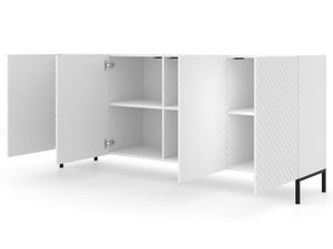 Miniaturka 4 - Biała szafka RTV z frezowanymi frontami, otwierane drzwi, styl minimalistyczny