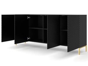 Miniaturka 11 - Czarna szafka RTV z frezowanymi frontami, styl loftowy, złote nóżki