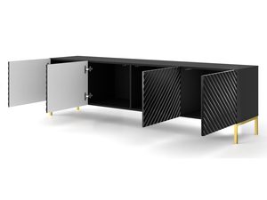 Miniaturka 32 - Czarna szafka RTV z frezowanymi frontami, otwierane drzwi, styl industrialny