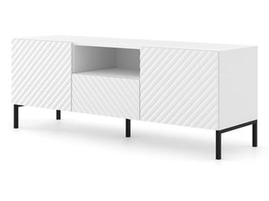 Miniaturka 3 - Nowoczesna biała szafka RTV z frezowanymi frontami, styl skandynawski