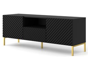 Miniaturka 10 - Czarna szafka RTV z frezowanymi frontami, styl industrialny, złote nóżki