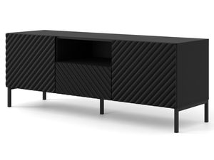 Miniaturka 12 - Czarna szafka RTV z frezowanymi frontami, otwierane drzwi, styl loftowy