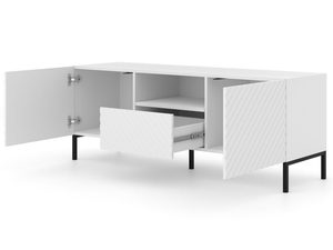 Miniaturka 4 - Biała szafka RTV z frezowanymi frontami, otwierane drzwi, styl minimalistyczny