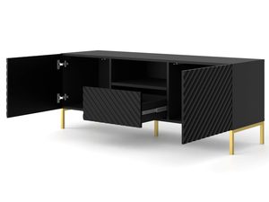 Miniaturka 11 - Czarna szafka RTV z frezowanymi frontami, otwierane drzwi, styl loftowy