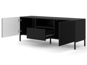 Miniaturka 13 - Czarna szafka RTV z frezowanymi frontami, otwierane drzwi, styl industrialny