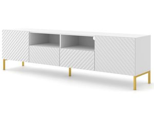 Miniaturka 1 - Nowoczesna biała szafka RTV z frezowanymi frontami, styl skandynawski