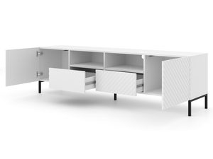 Miniaturka 4 - Nowoczesna biała szafka RTV z frezowanymi frontami, styl skandynawski