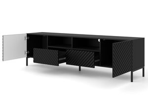 Miniaturka 13 - Nowoczesna czarna szafka RTV z frezowanymi frontami, styl loftowy