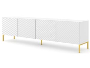 Miniaturka 1 - Biała szafka RTV z frezowanymi frontami, styl minimalistyczny, złote nóżki