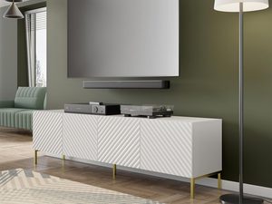 Miniaturka 25 - Nowoczesna biała szafka RTV z frezowanymi frontami, styl minimalistyczny