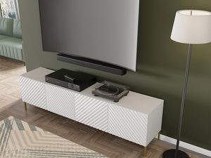 Miniaturka 26 - Biała szafka RTV z frezowanymi frontami, styl skandynawski