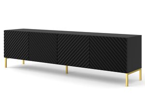 Miniaturka 12 - Czarna szafka RTV z frezowanymi frontami, styl loftowy, złote nóżki