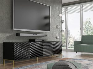 Miniaturka 34 - Przestronna czarna szafka RTV z frezowanymi frontami, styl industrialny