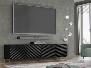 Miniaturka 35 - Nowoczesna czarna szafka RTV z frezowanymi frontami, styl loftowy