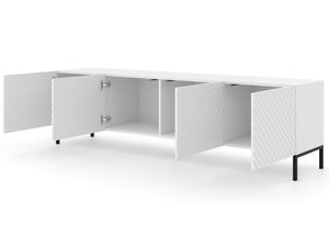 Miniaturka 4 - Biała szafka RTV z frezowanymi frontami, otwierane drzwi, styl minimalistyczny