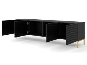 Miniaturka 13 - Czarna szafka RTV z frezowanymi frontami, otwierane drzwi, styl industrialny