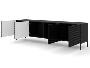 Miniaturka 15 - Nowoczesna czarna szafka RTV z frezowanymi frontami, otwierane drzwi, styl industrialny