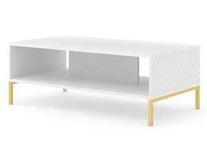 Miniaturka 1 - Nowoczesna biała ława z pionowymi listwami, złote nóżki, styl glamour