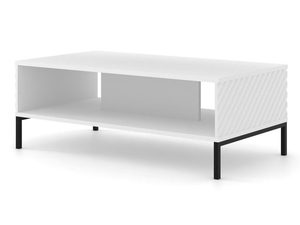 Miniaturka 2 - Nowoczesna biała ława z pionowymi listwami, czarne nóżki, styl minimalistyczny