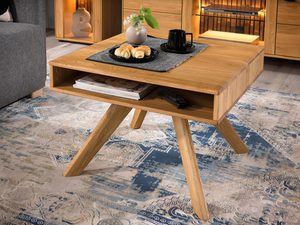 Miniaturka 1 - Drewniany stół kawowy w stylu industrialnym, solidne nogi, dąb litego drewna