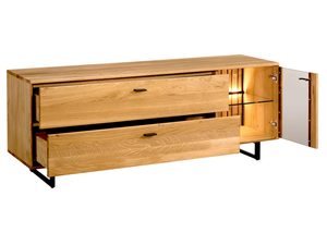 Miniaturka 1 - Szafka RTV z podświetleniem LED i szufladami, styl industrialny, dąb litego drewna
