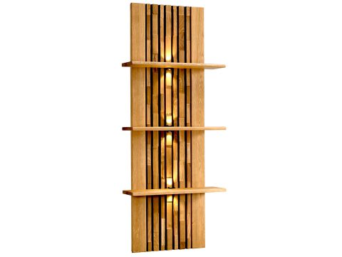 Drewniana półka ścienna z dekoracyjnymi żebrami, dąb litego drewna