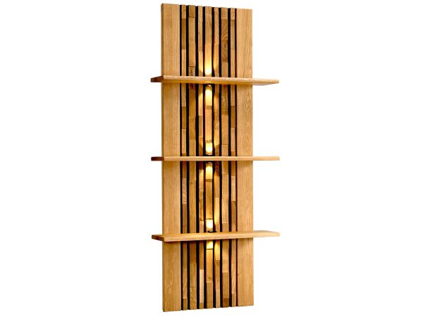 Drewniana półka ścienna z dekoracyjnymi żebrami, dąb litego drewna