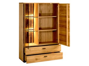 Miniaturka 1 - Drewniana witryna z podświetleniem LED, styl loftowy, dąb litego drewna