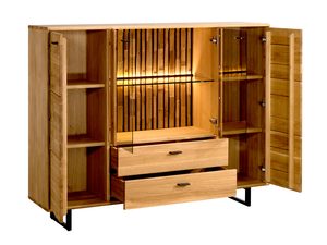 Miniaturka 1 - Drewniana komoda z podświetleniem LED, styl industrialny, dąb litego drewna