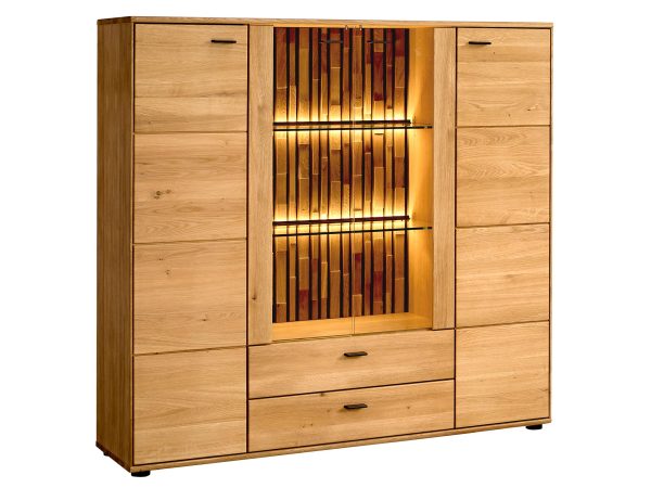 Drewniana witryna z podświetleniem LED, styl loftowy, dąb litego drewna