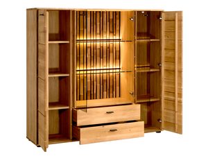 Miniaturka 1 - Drewniana witryna z podświetleniem LED, dąb litego drewna, styl industrialny