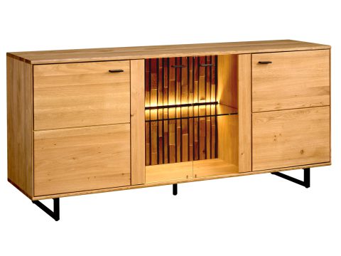 Komoda drewniana z podświetleniem LED, styl loftowy, dąb litego drewna