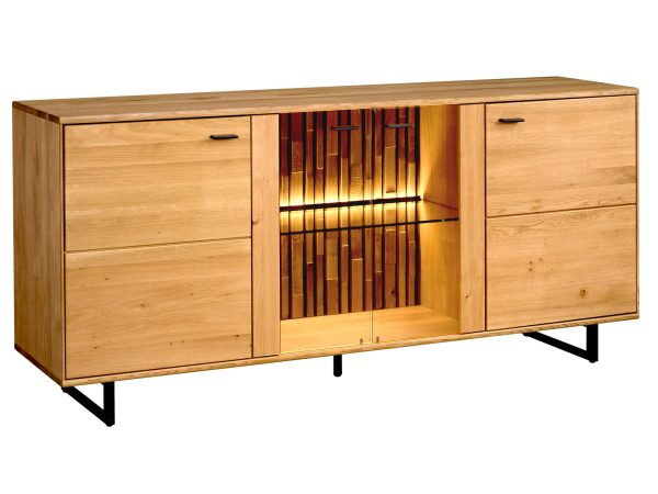 Komoda drewniana z podświetleniem LED, styl loftowy, dąb litego drewna