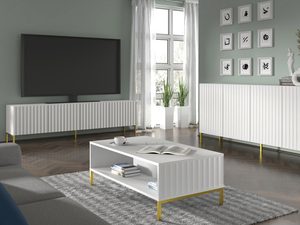 Miniaturka 10 - Nowoczesna biała szafka RTV z pionowymi listwami, styl minimalistyczny