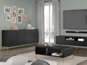 Miniaturka 7 - Nowoczesna czarna komoda z pionowymi listwami, styl industrialny, złote nóżki