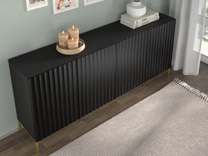 Miniaturka 6 - Czarna szafka RTV z pionowymi listwami, styl industrialny, złote nóżki